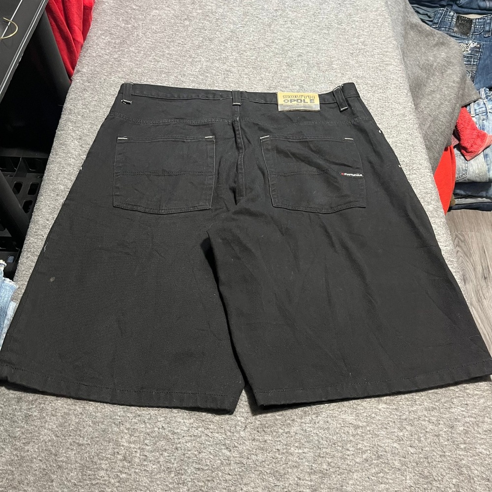 Southpole Mens Black Denim Shorts Baggy Y2K Streetwear Size 40 RN 82628